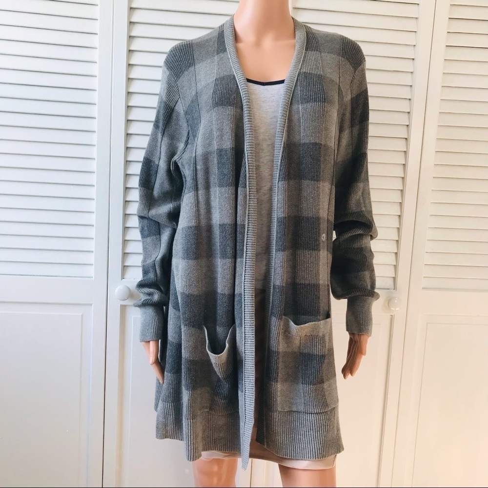 EDDIE BOWER Plaid Ribbed Open Front Cardigan Sweater Size XL